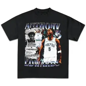 Anthony Edwards Vintage Basketball Graphic T-Shirt, 90s Retro Style Sports Tee, Unisex Cotton Casual Streetwear, Perfect Gift for Basketball Fans Men & Women Breathable Aesthetic