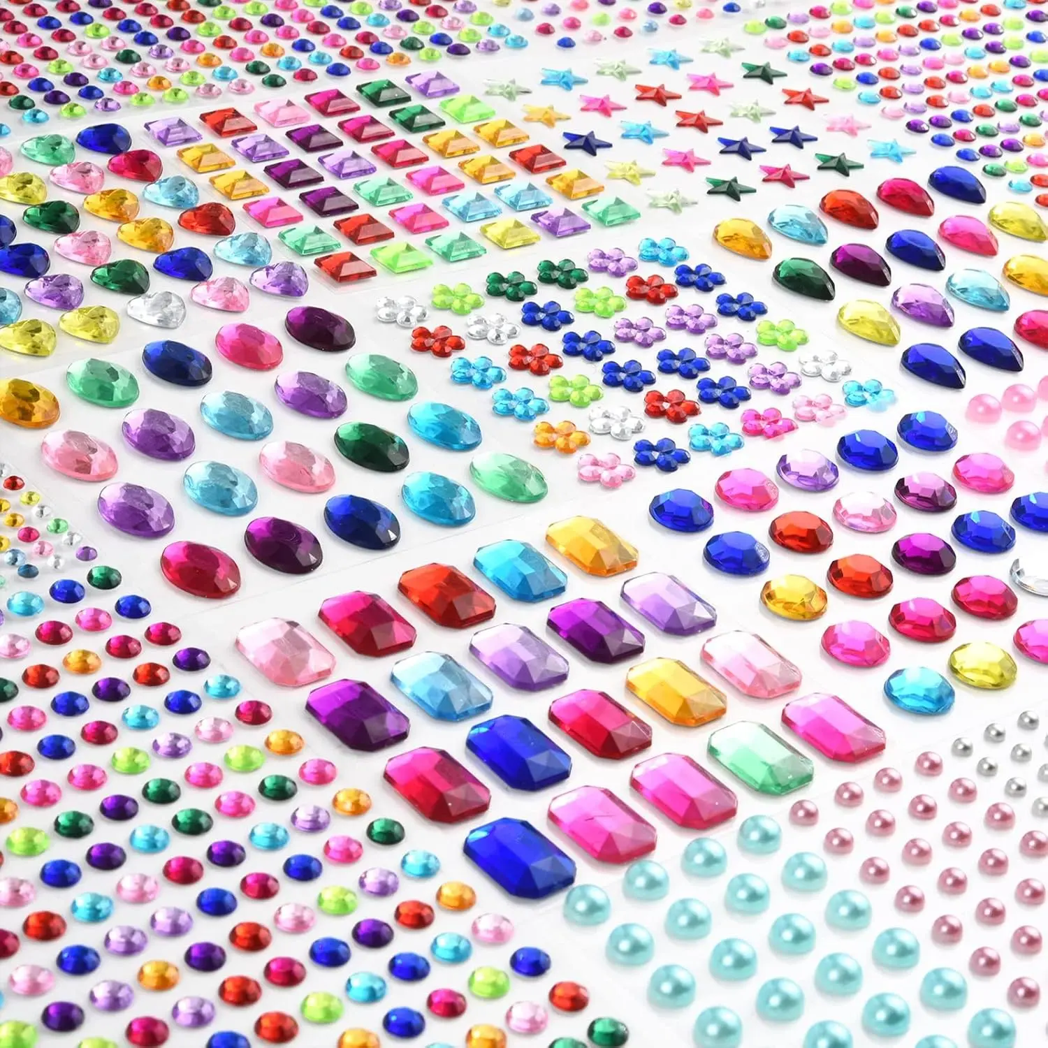 2102pcs Multicolor Self Adhesive Bling Rhinestones Gems Stickers Assorted Shapes Jewels for Crafts