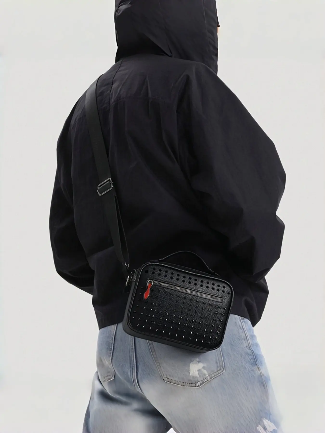 Punk-style Crossbody Bag for Men PU Leather Satchel Stylish Men's Zippered Sling Bag Large Capacity Shoulder Bag, Multiple Pockets & Zipper Closure for Travel, School & Daily Use Casual Style Bag Durable Fabric Bag Perfect Gift for Men Father's Day Gift