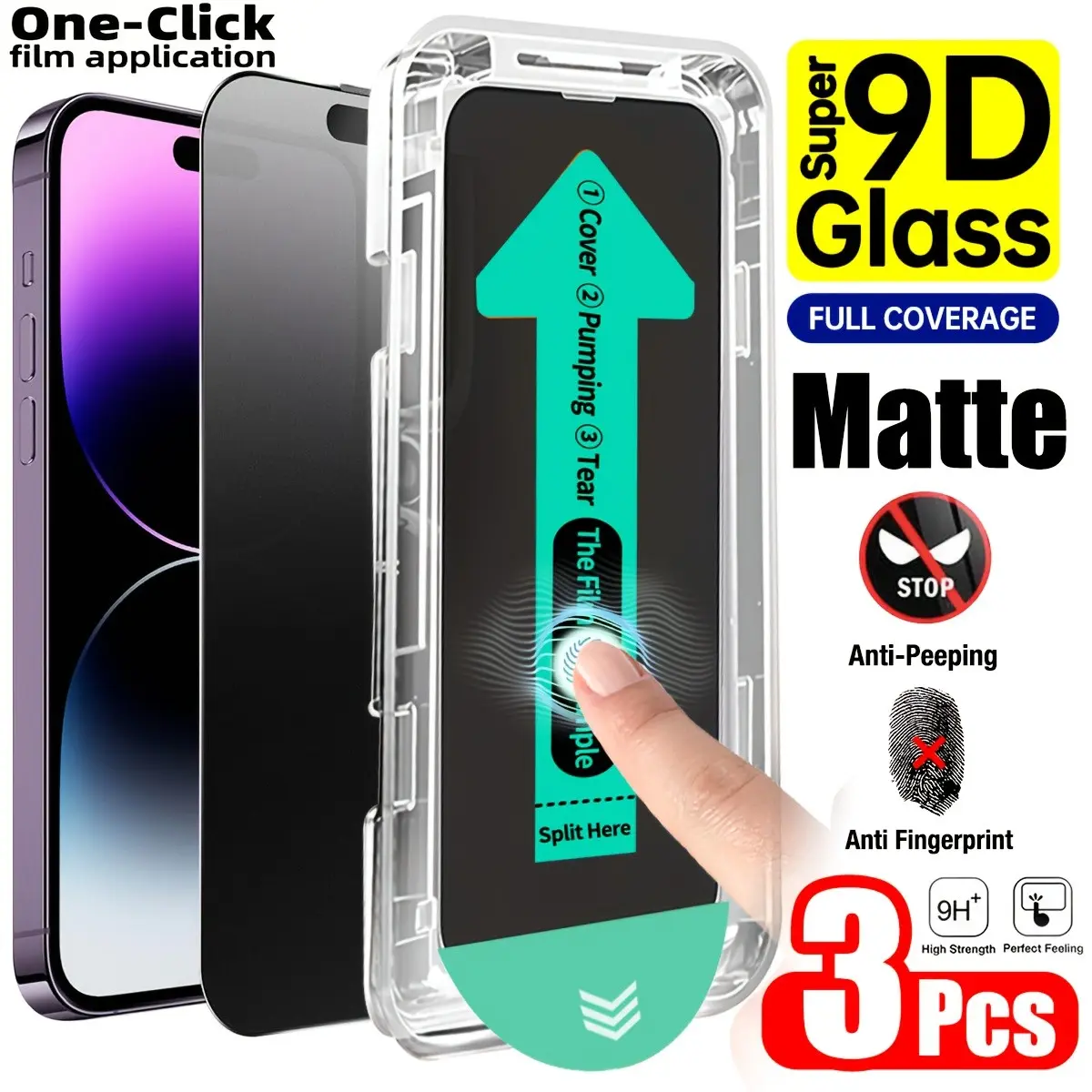 3-Pack Tempered Glass Screen Protector for iPhone11/12/13/14/15/16/17/Plus/Pro/Pro Max/17Air/16e Series, Protective Glass, Privacy Anti-Spy, Full Coverage, Matte Finish, Dust-Free Installation