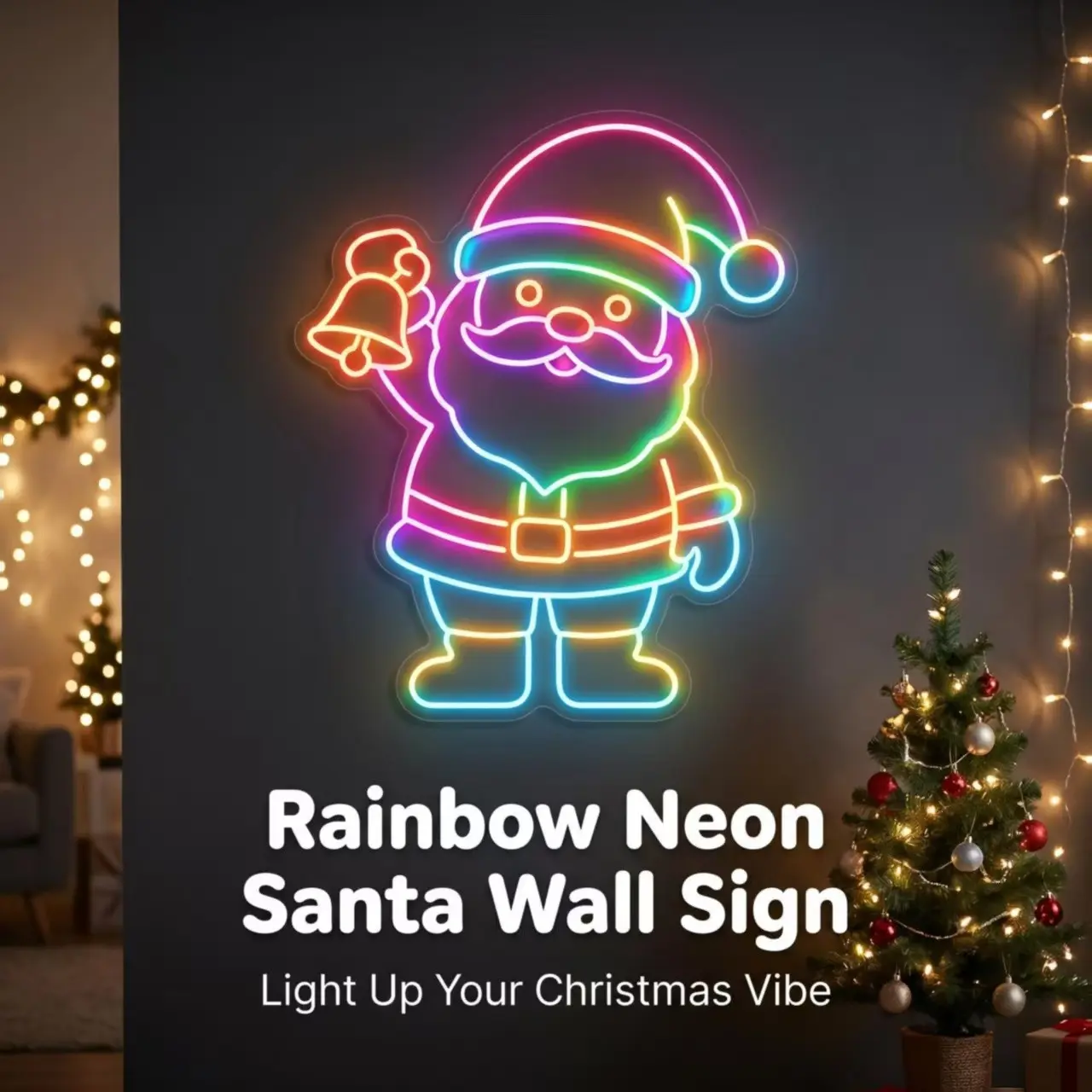 Rainbow Santa Claus Neon Sign, Colorful LED Christmas Neon Light, Wall Decor for Bedroom Bar, Xmas Party Holiday Home Decor, Ideal Christmas Gift