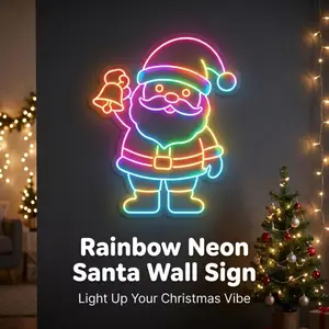 Rainbow Santa Claus Neon Sign, Colorful LED Christmas Neon Light, Wall Decor for Bedroom Bar, Xmas Party Holiday Home Decor, Ideal Christmas Gift