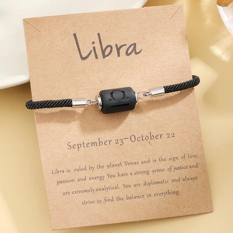 New 12 Zodiac Handmade Braided Rope Bracelet for Women| Citrine Crystal Natural Stone Beaded Cord Bangle| Astrology Jewelry with Gift Card