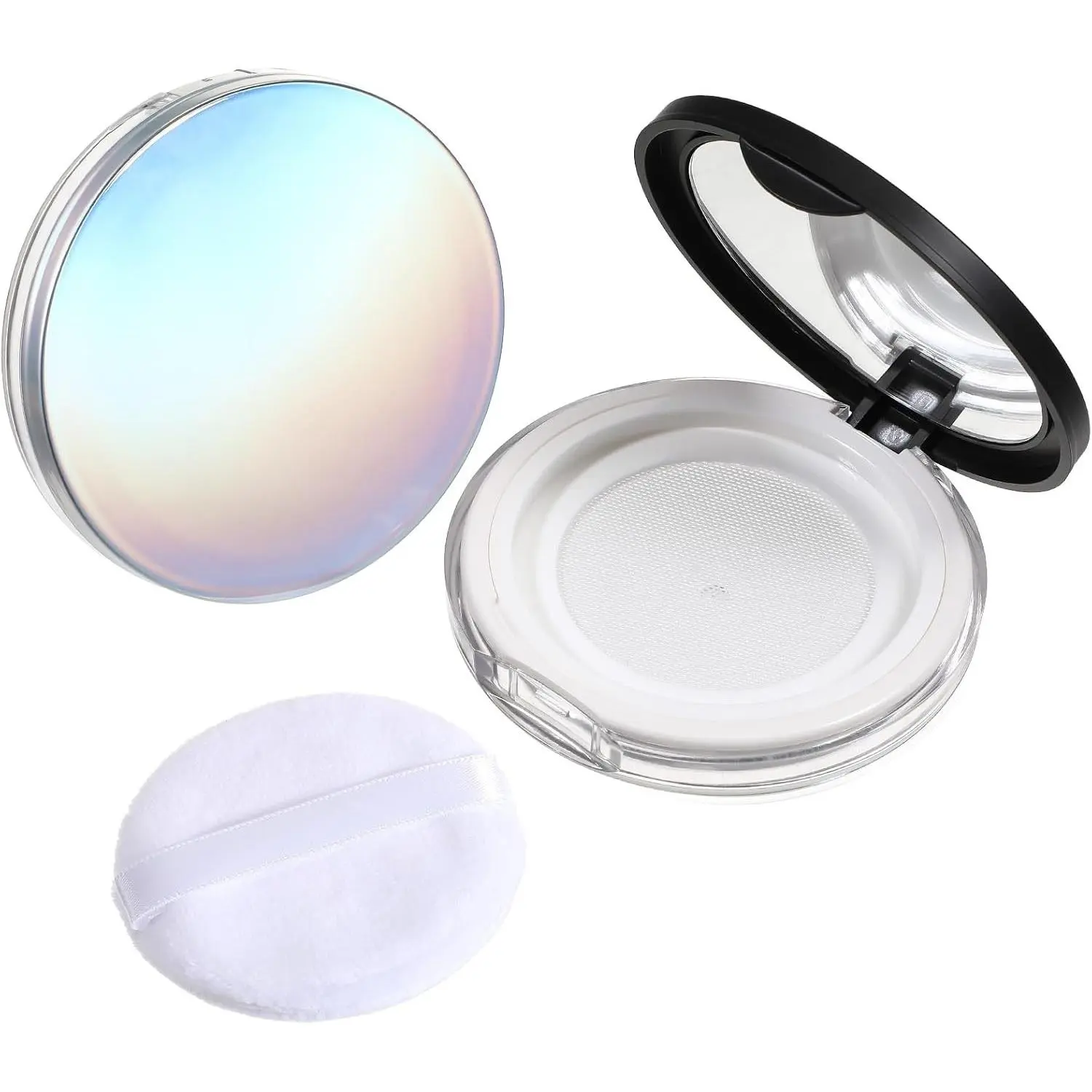 2 PCS Powder Container with Puff, 0.18oz Travel Loose Powder Containers Refillable Empty Makeup Containers Compact Mini Makeup Container with Mirror Elasticated Net Sifter for Women
