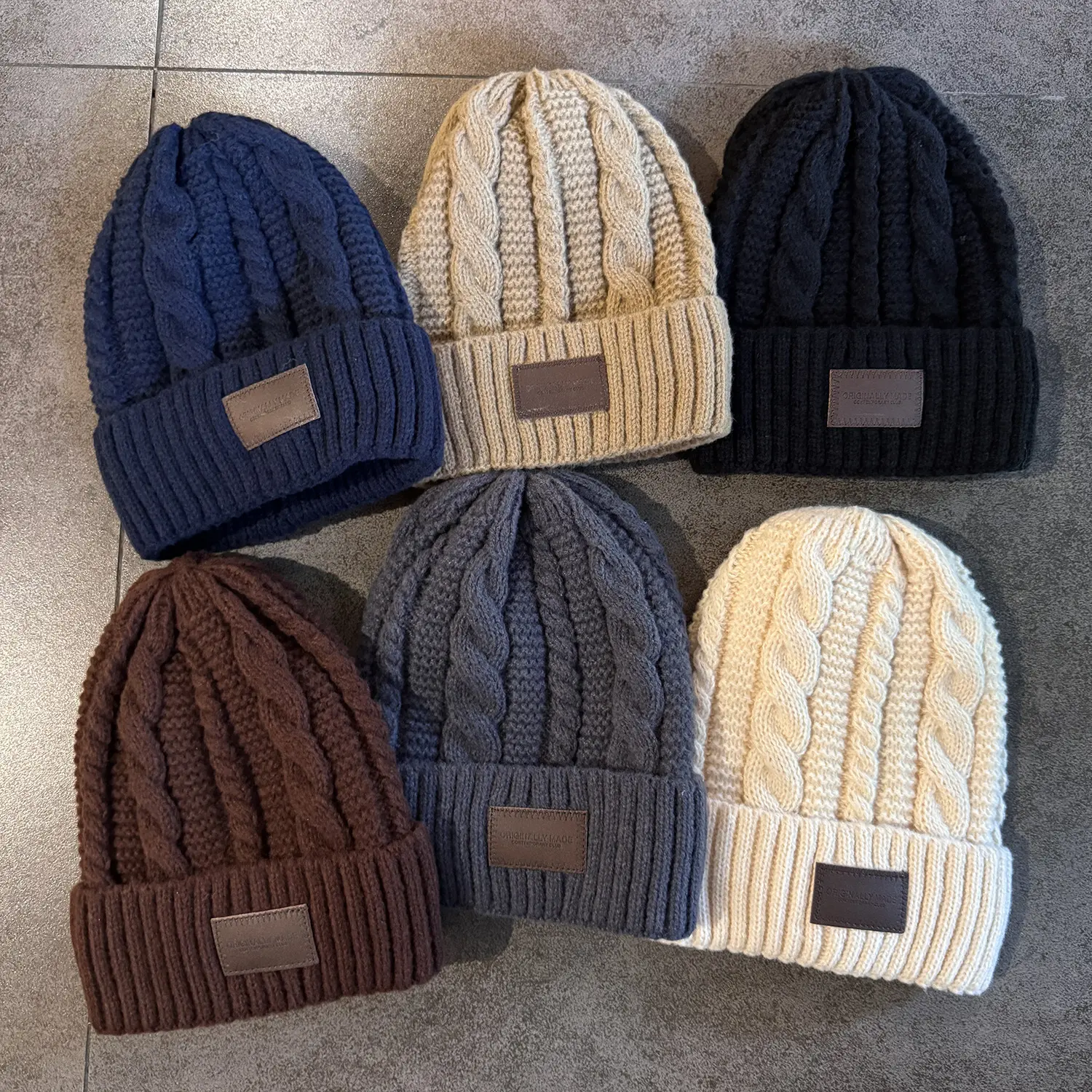 Cable knit beanie leather patch hats winter warm skull caps cuffed knitted headwear fashion casual outdoor caps trend streetwear black blue brown grey beige soft warm cap cute nice gifts