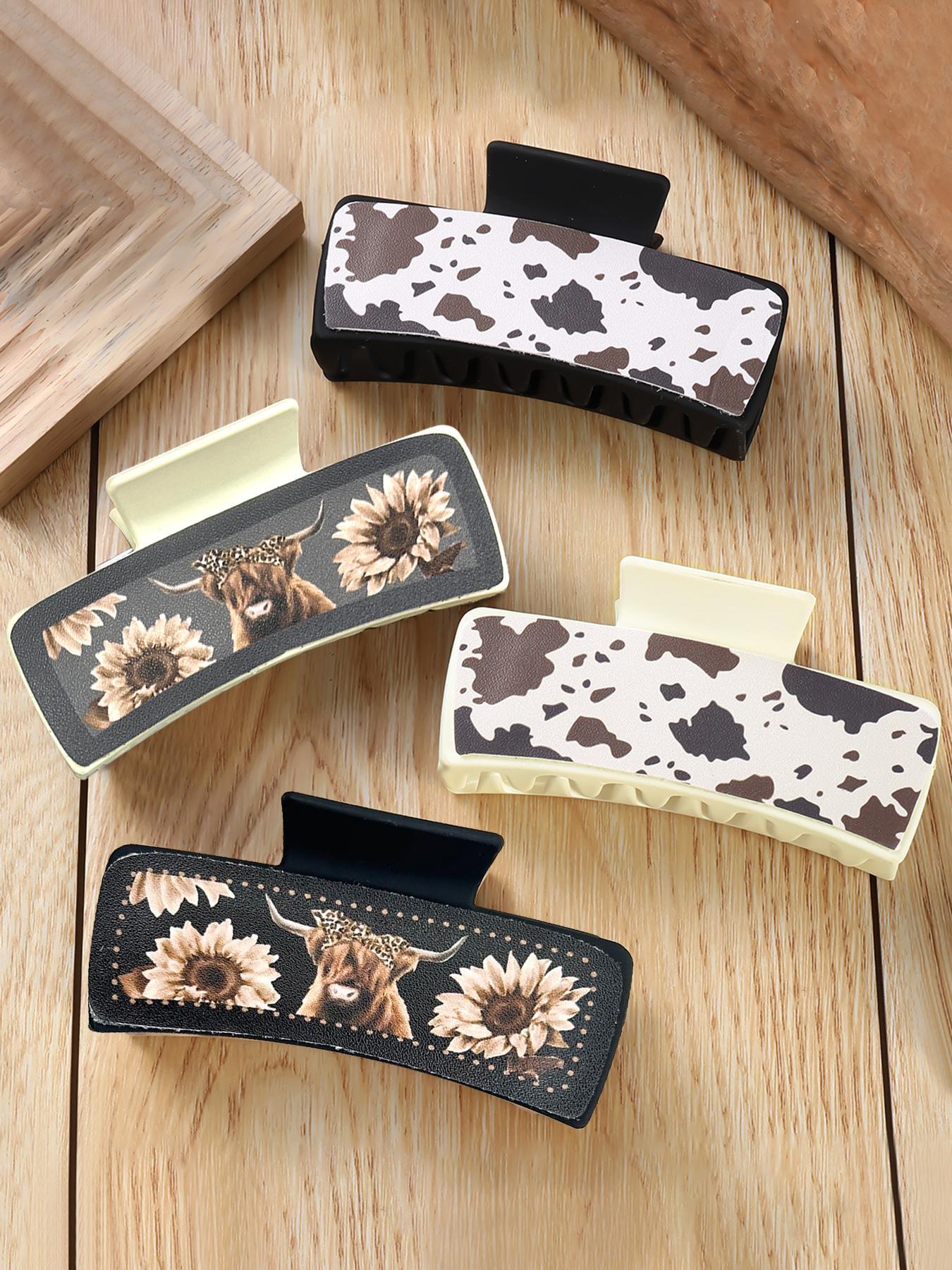 Western Cowboy Style Cute Animal Pattern Hair Claws, Fashionable Hair Accessories for Women & Girls, Casual Versatile Hair Accessories for Daily Wear, Hair Clip Set