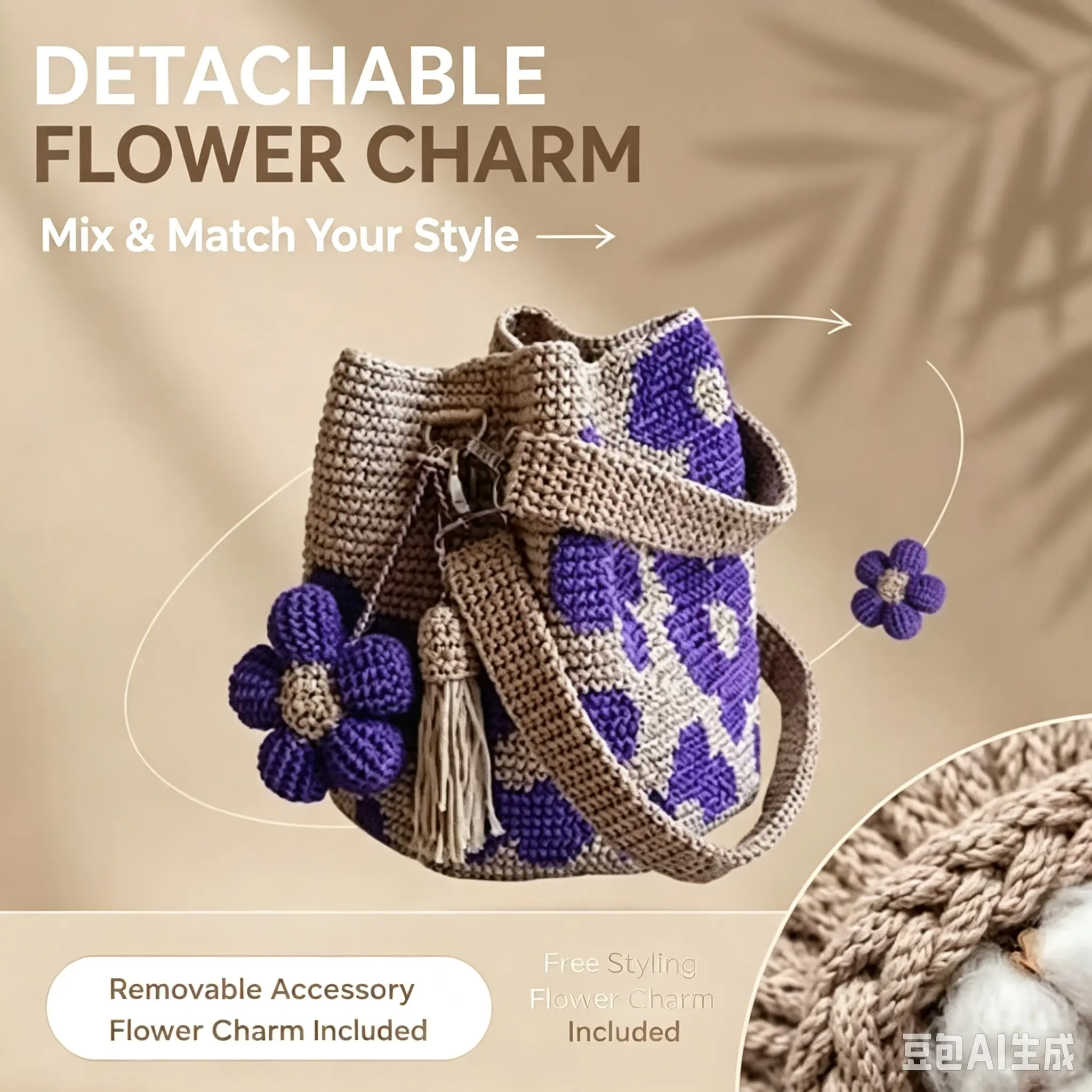 Handmade Crochet Flower Woven Decor Accessory Stylish Floral Knit Ornament For Outdoor Camping Leisure Sports Gathering Decor