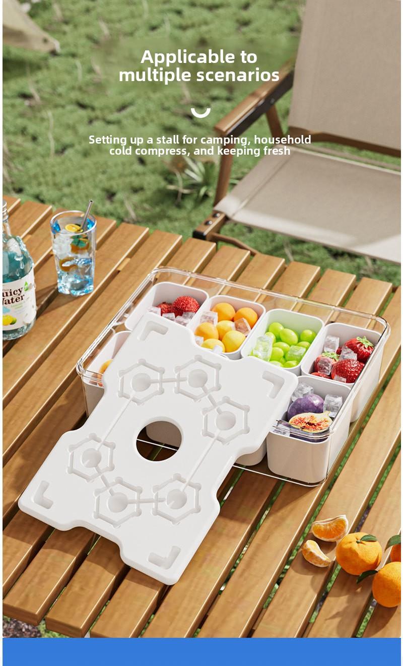 Divided Portable Ice Food Storage Container| Salad Draining Fresh Keeping Box with Compartments for Fridge Fruit Meal Prep