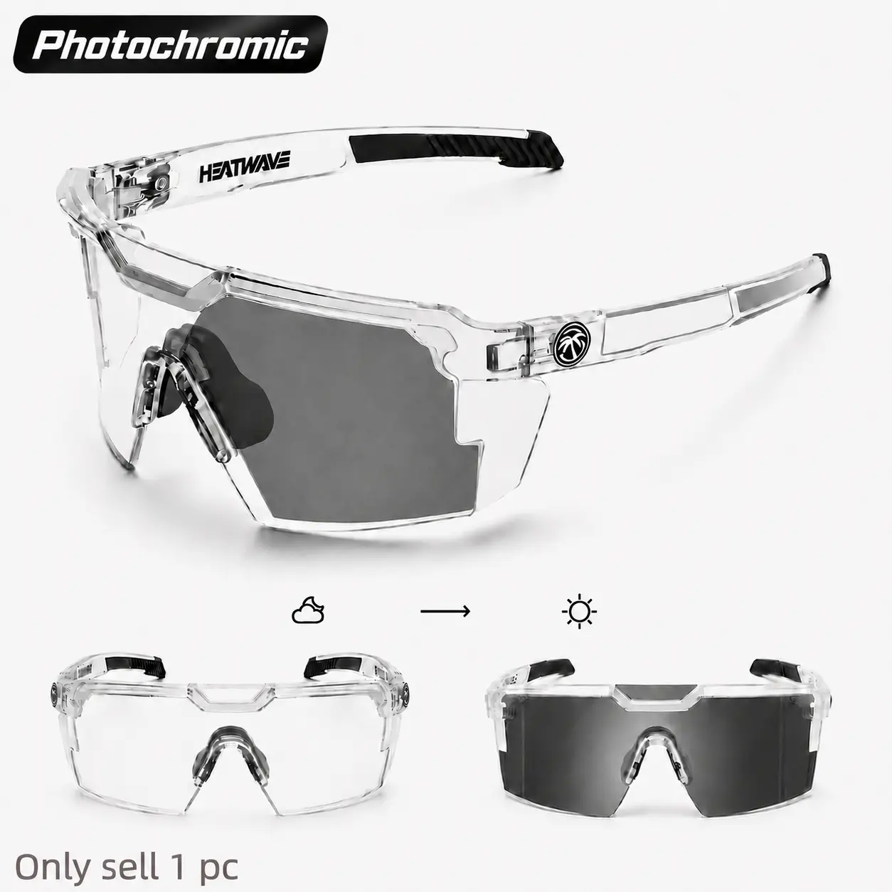 UV400 Photochromic Tactical Sunglasses - Lightweight Cycling Sports Glasses Biking Sunglasses with Non-Slip Nose Pads for Hiking, Running, Fishing & Outdoor Activities