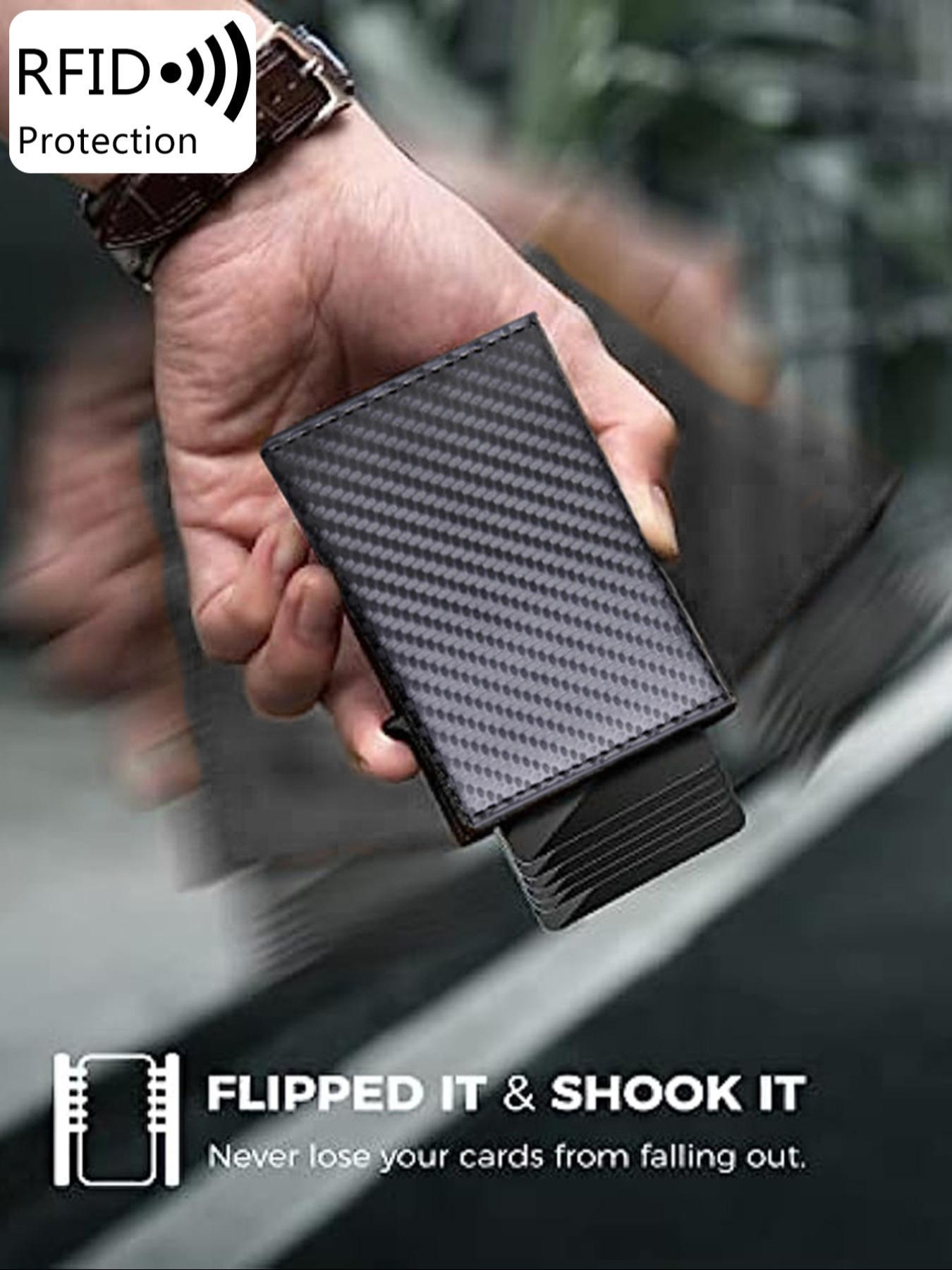 Men's Carbon Fiber Pattern RFID Blocking Card Holder, Slim Smart Wallet with ID Card Slot, Compact Stylish Credit Card Holder