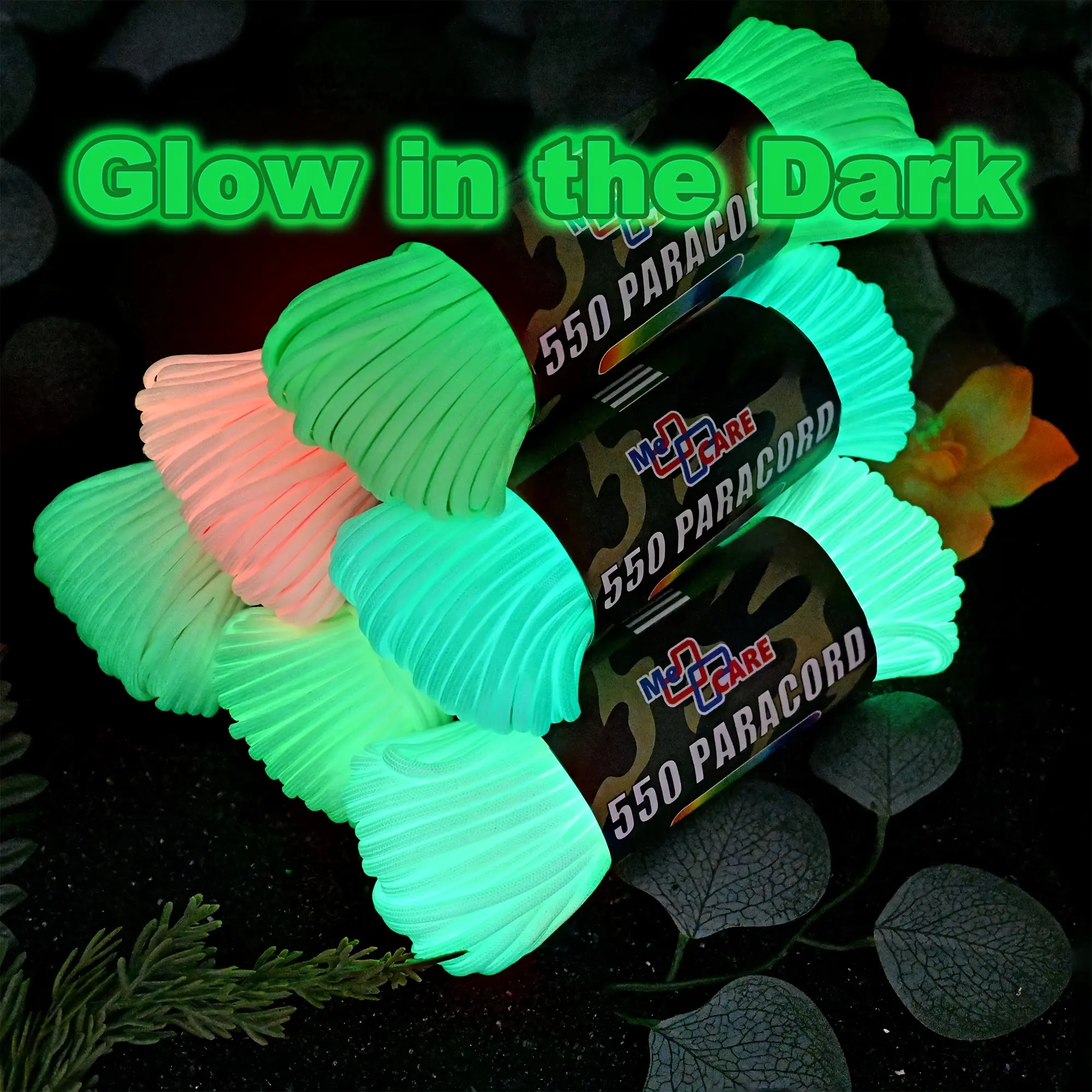 [7-Core Luminous Rope] Glow-in-the-Dark Rope 15/30m 4mm Thick |   Polyester Blend, 550 Lbs/250 Tensile Strength, 7-Core Luminous |   Crafting Bracelets, Outdoor Emergency, Windproof Tent Ropes for Valentine's, Easter, Women's Day, Halloween, Christmas