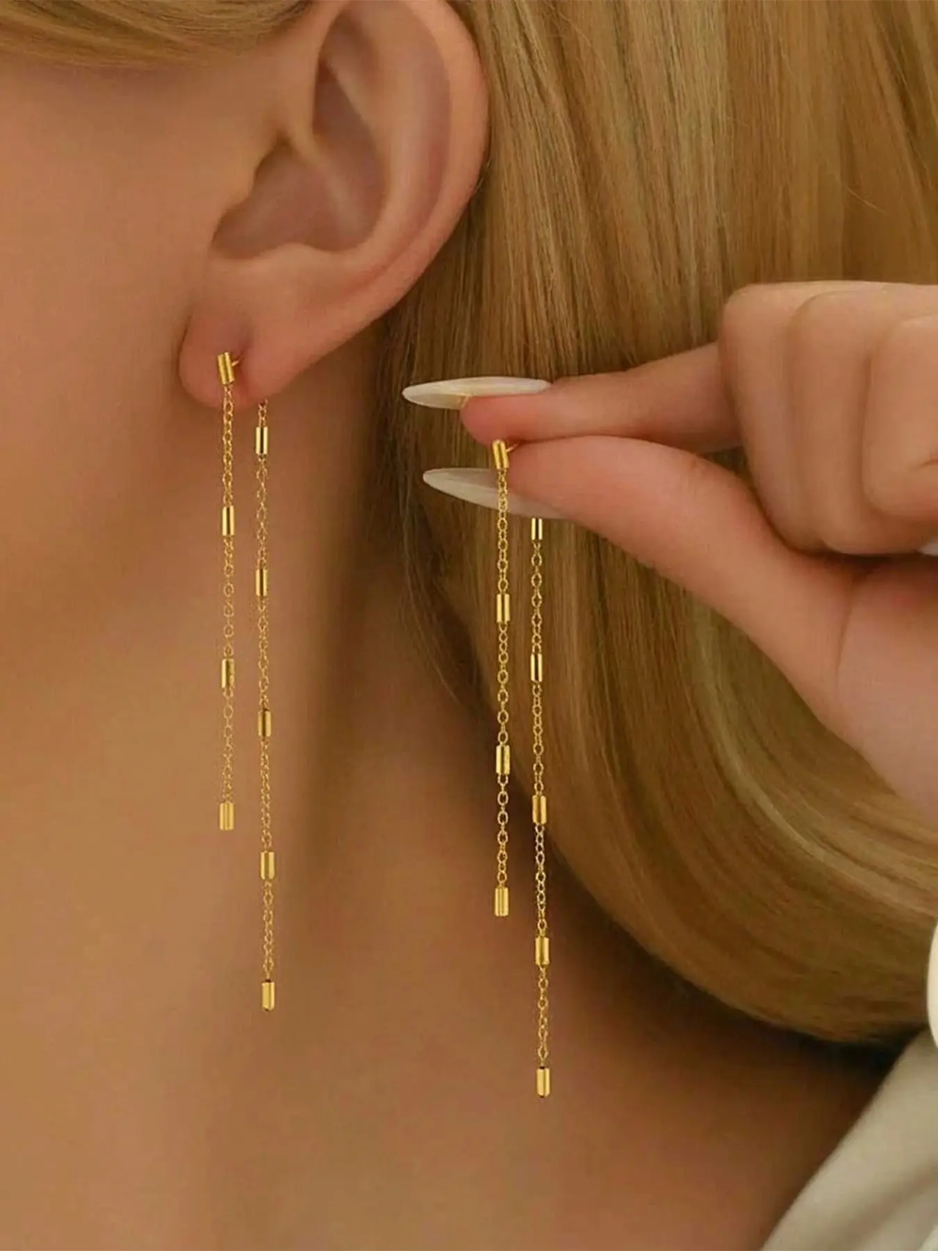Stainless Steel Women's Earrings, Long Tassel Pendant with Chain Detail, Minimalist Design Luxury Style, Elegant Ear Jewelry for Daily Wear All Seasons