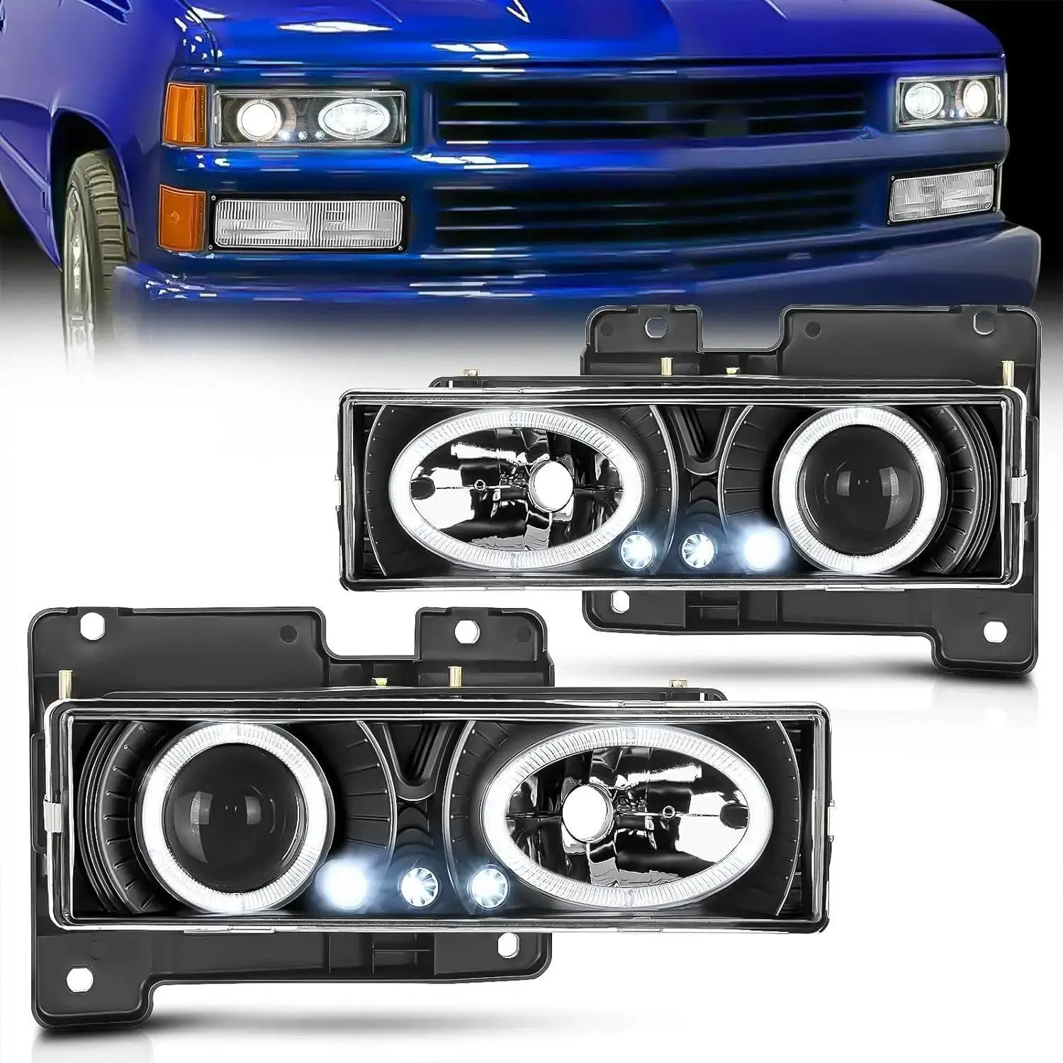 Nilight 1988 1989 1990 1991 1992 1993 1994 1995 1996 1997 1998 Chevy/GMC C10 C/K 1994 1995 1996 1997 1998 1999 Tahoe 1992 1993 1994 Blazer 1992 1993 1994 1995 1996 1997 1998 1999 Yukon Suburban Headlight Assembly Black Housing Clear Lens
