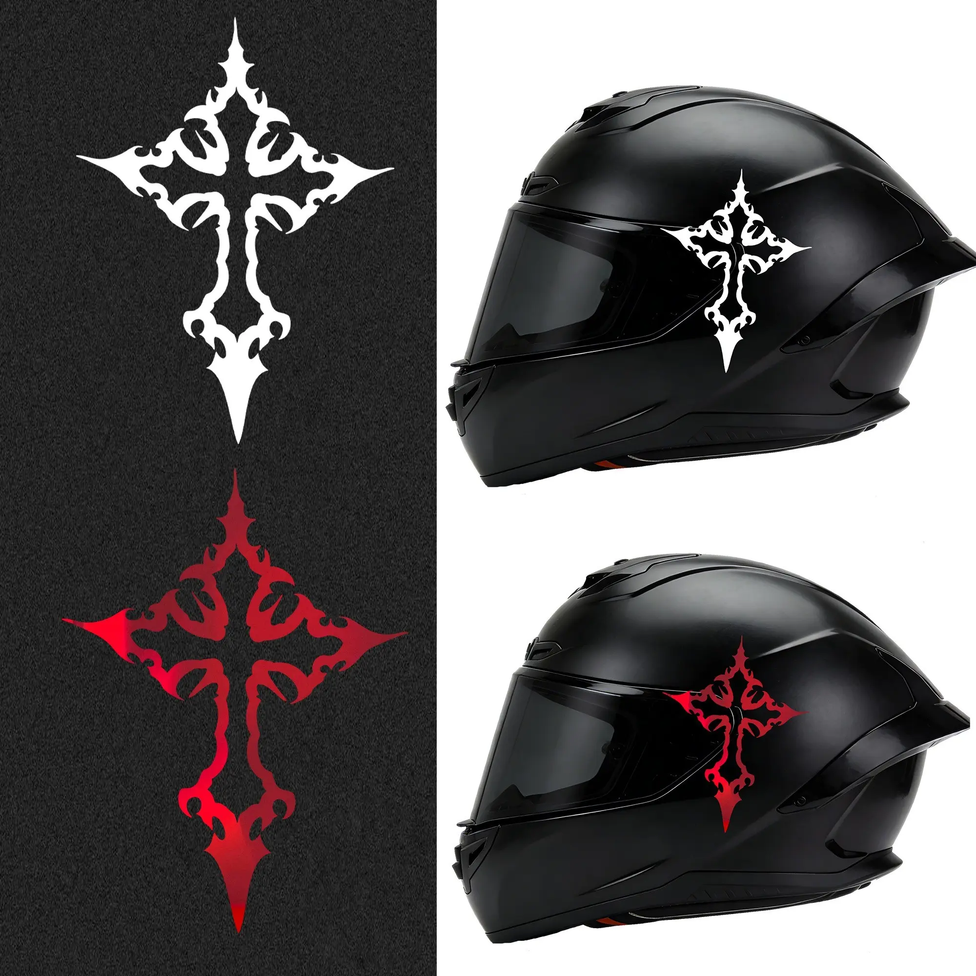 Gothic Cross Helmet Sticker Set, 2 Pieces, Waterproof Vinyl Stickers, Multiple Colors, for Motorcycle Helmets and Car Bodies, Sticker Decals