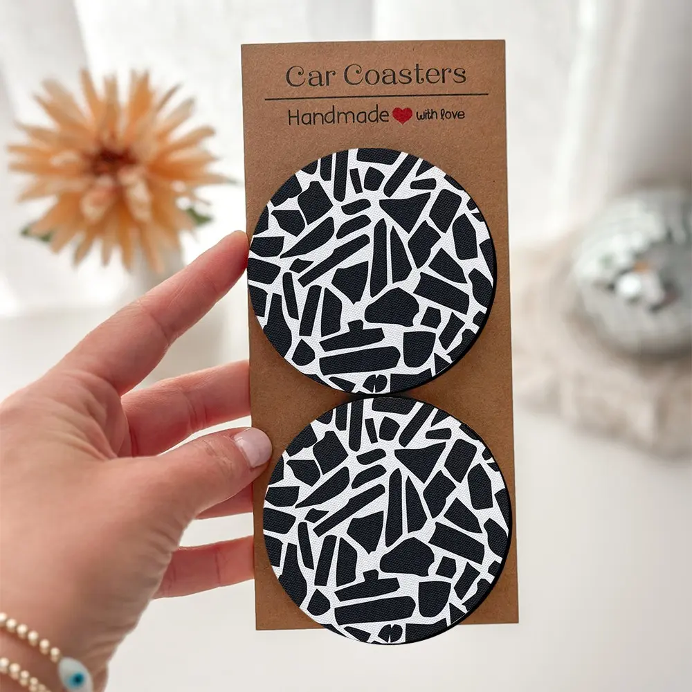 Monochrome Terrazzo Desk Coasters, Cracked Marble Aesthetic & Broken Mosaic Print, 2/4Pcs Absorbent Neoprene, Cool Office Decor