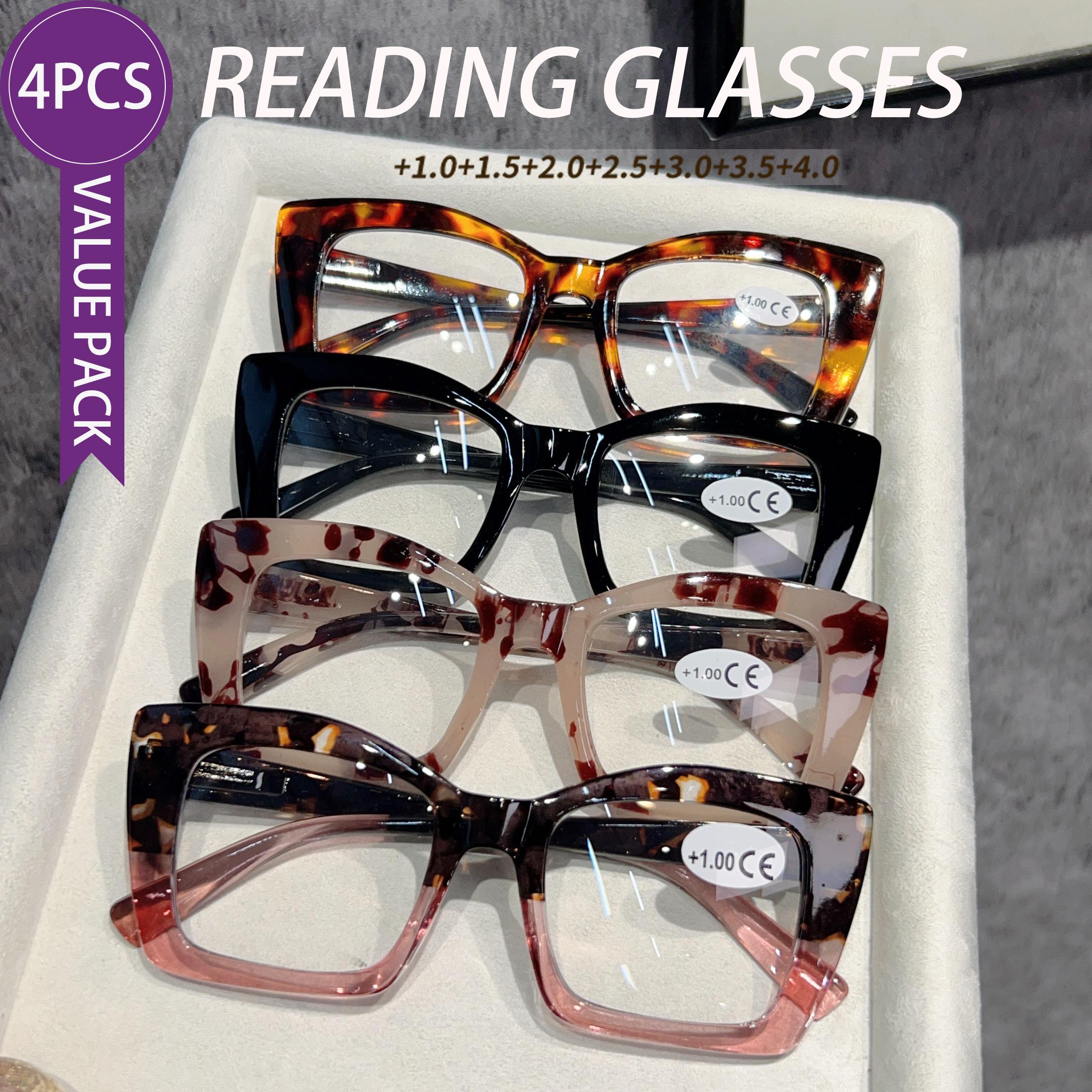 2026 New 4 Pairs Multi-Color Cat Eye Reading Glasses for Women & Men, Fashion Large Frame Trendy Eyeglasses with Sturdy Spring Hinges, Perfect for Halloween & Christmas Gifts