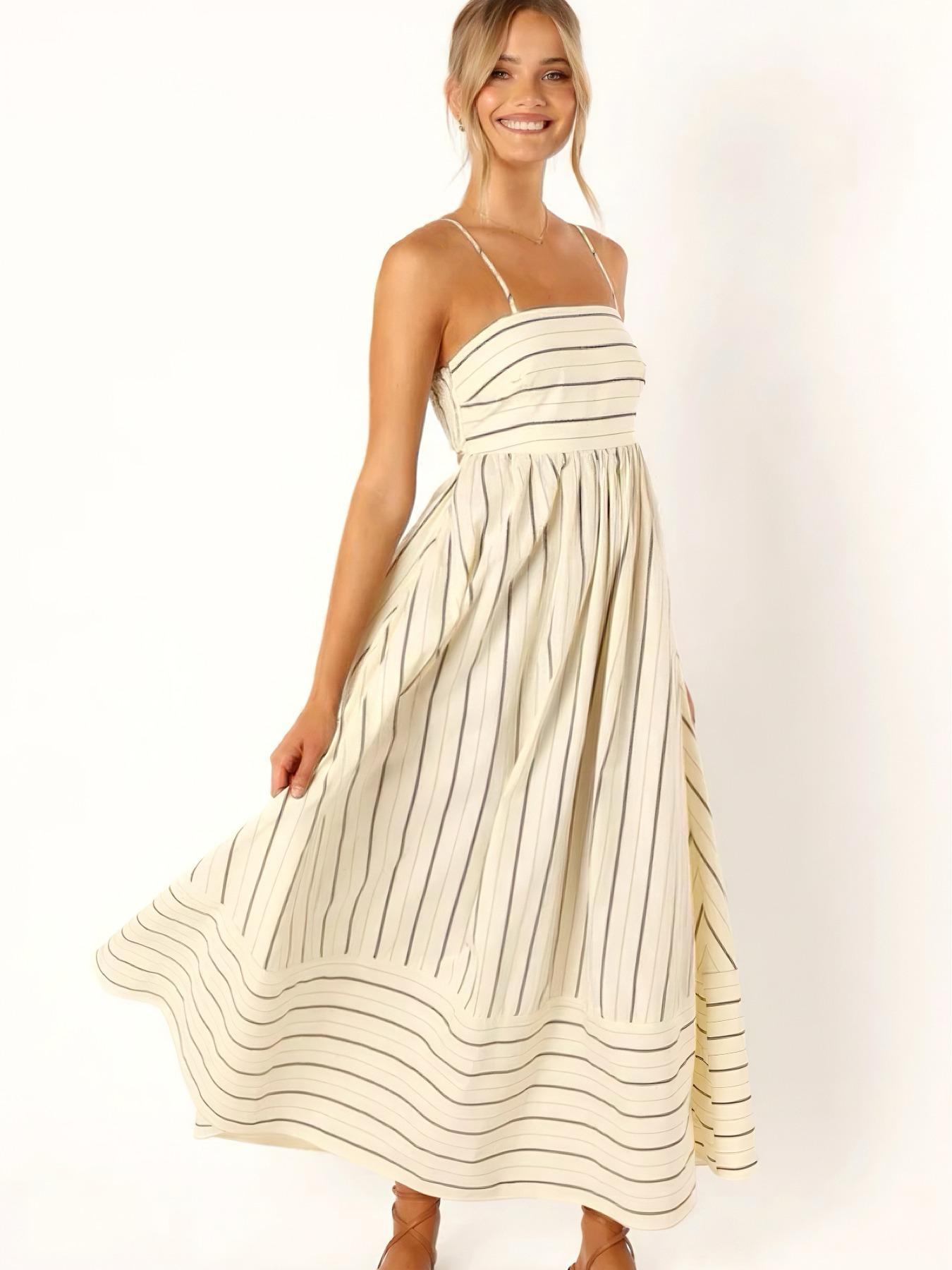 Women's Striped Print Cami Spaghetti Strap Sleeveless Dress, Fashion Casual Long Dress for Daily Outdoor Wear, Ladies Dress for Summer