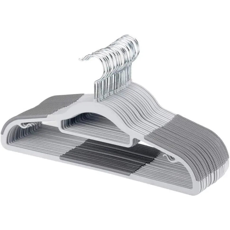Coat Hangers, Pack of 50 Plastic Clothes Hangers, Space-Saving,Super Non-Slip,11lb Weight Capacity (Grey)