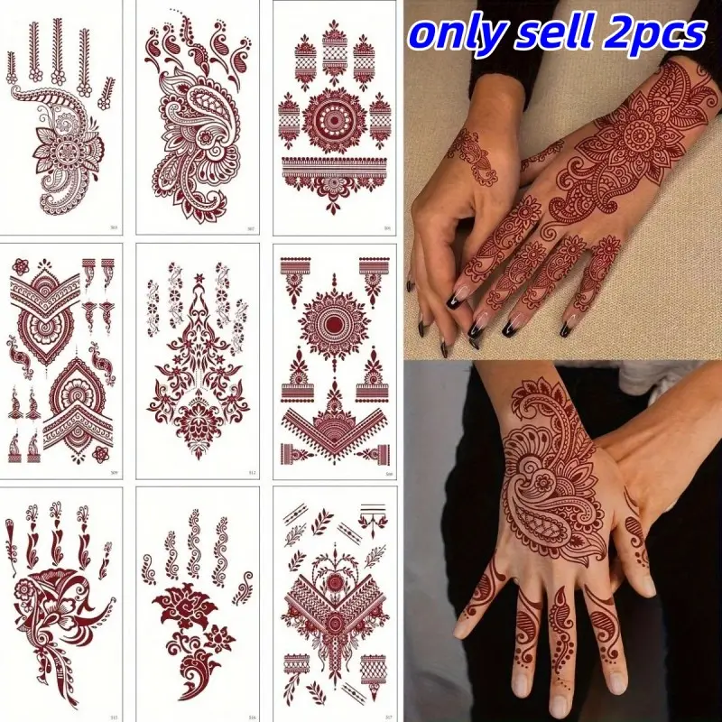 2-Pack Waterproof Temporary Tattoos, Sweat-Resistant Body Art Stickers, Hand-Drawn Finger & Wrist Designs, Festival & Daily Use, Arm Temporary Tattoos