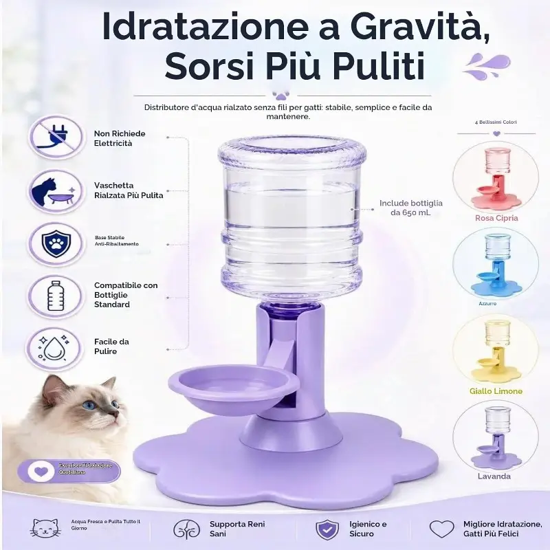 Automatic cat water fountain stand with 650ml water bowl.