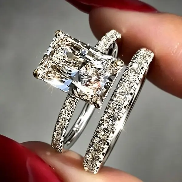 Exaggerated Square Geometric 2-Piece Ring Set - Fashionable Elegant Costume Jewelry, Suitable for Daily Wear, Engagement Accessory