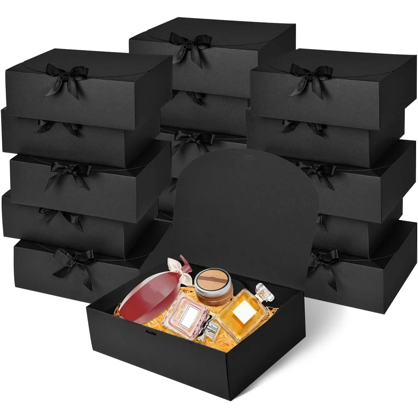 12Pack Black Gift Boxes with Lids, 12×9.8×3.1 Inch Groomsmen Proposal Box, Luxury Black Gift Box with Ribbon for Bridesmaid Box, Graduation, Christmas, Wedding, Birthday, Party