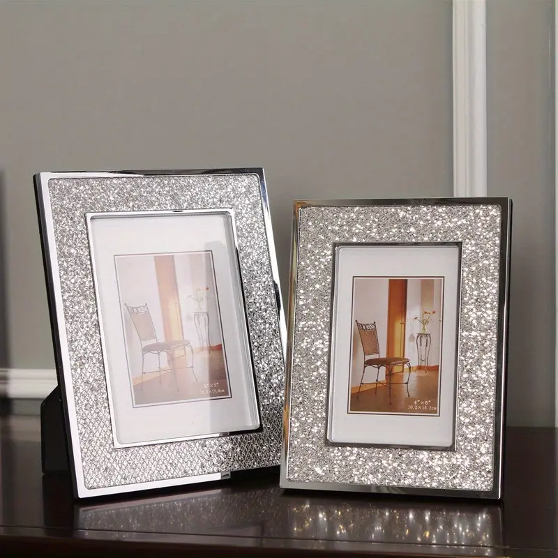 Pair Of European Modern Style, Elegant Metal Frame, 6 "7" Silvery Desktop Photo Frame, Embossed Border, Simple, Suitable for Storing Family Photos, for Home & Office Decoration, Valentine's Day, Christmas Gifts