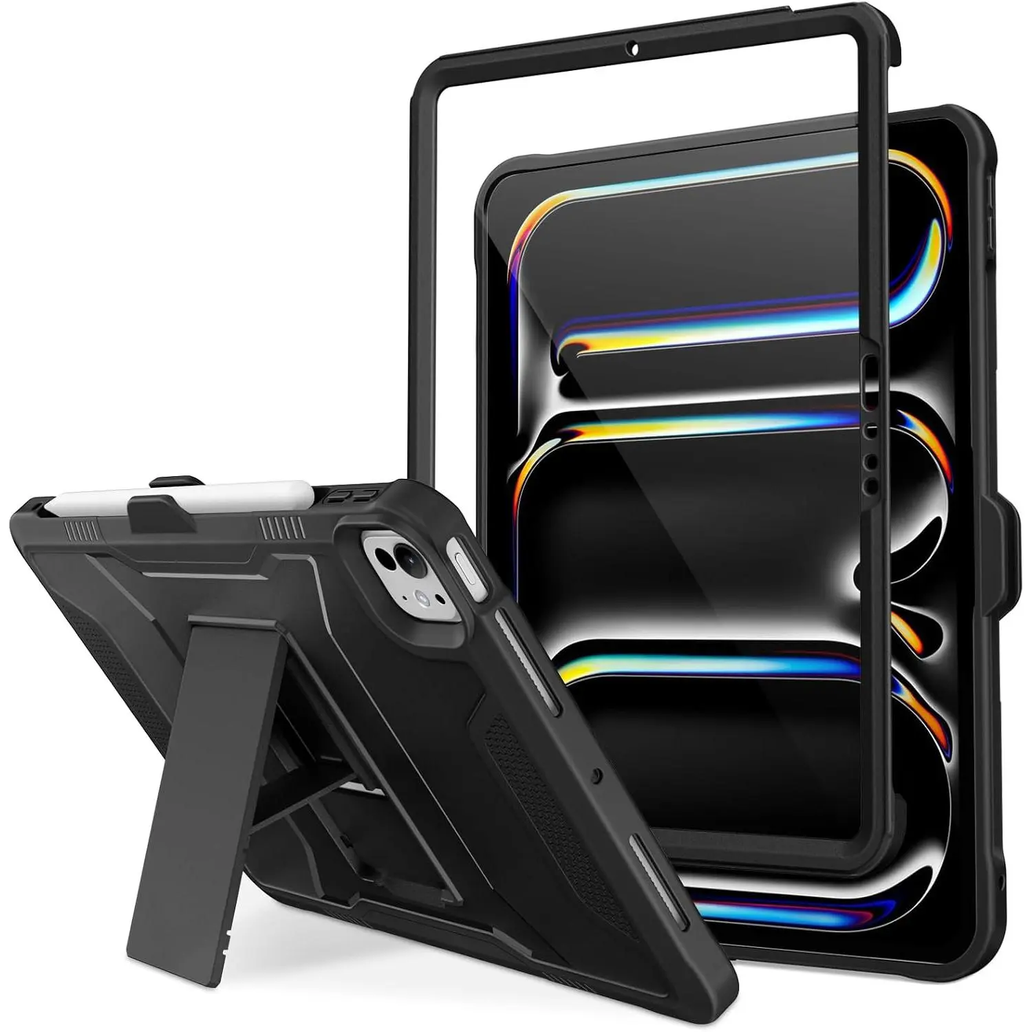 Shockproof Tablet Casing Cover with Stand Holder, Protective Electronics Accessory for iPad Pro 11 in (M5 2025, M4 2024), Black