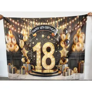 18th Birthday Party Backdrop, Luminous Number Backdrop, Wall Hanging Backdrop, 18th Birthday Party Banner Pull Flag, Indoor and Outdoor Birthday Party Decoration Supplies, Party Background Decoration