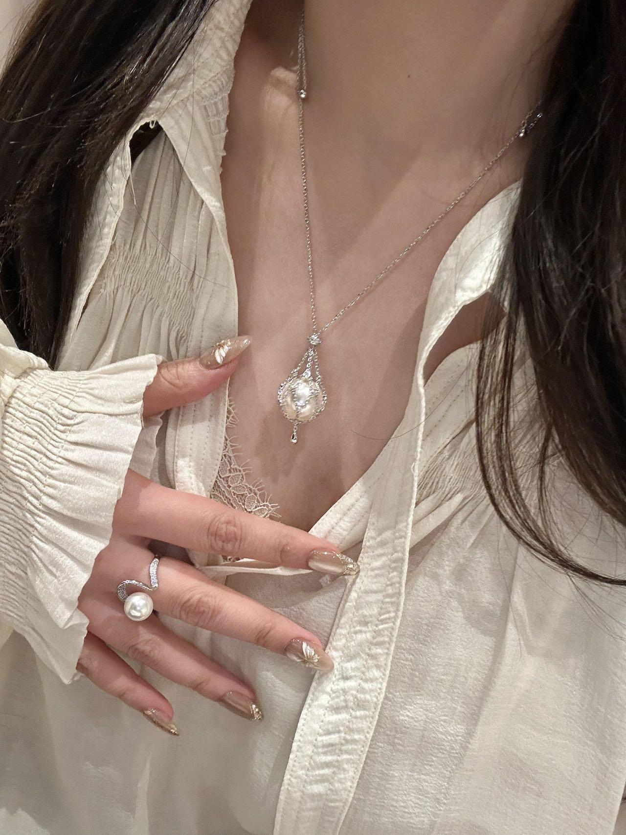 Best-selling net bag pearl necklace, crystal necklace, adjustable necklace