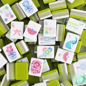 American acrylic mahjong with cross-border gradient color change,green on four layers American portable crystal mahjong setfor gift
