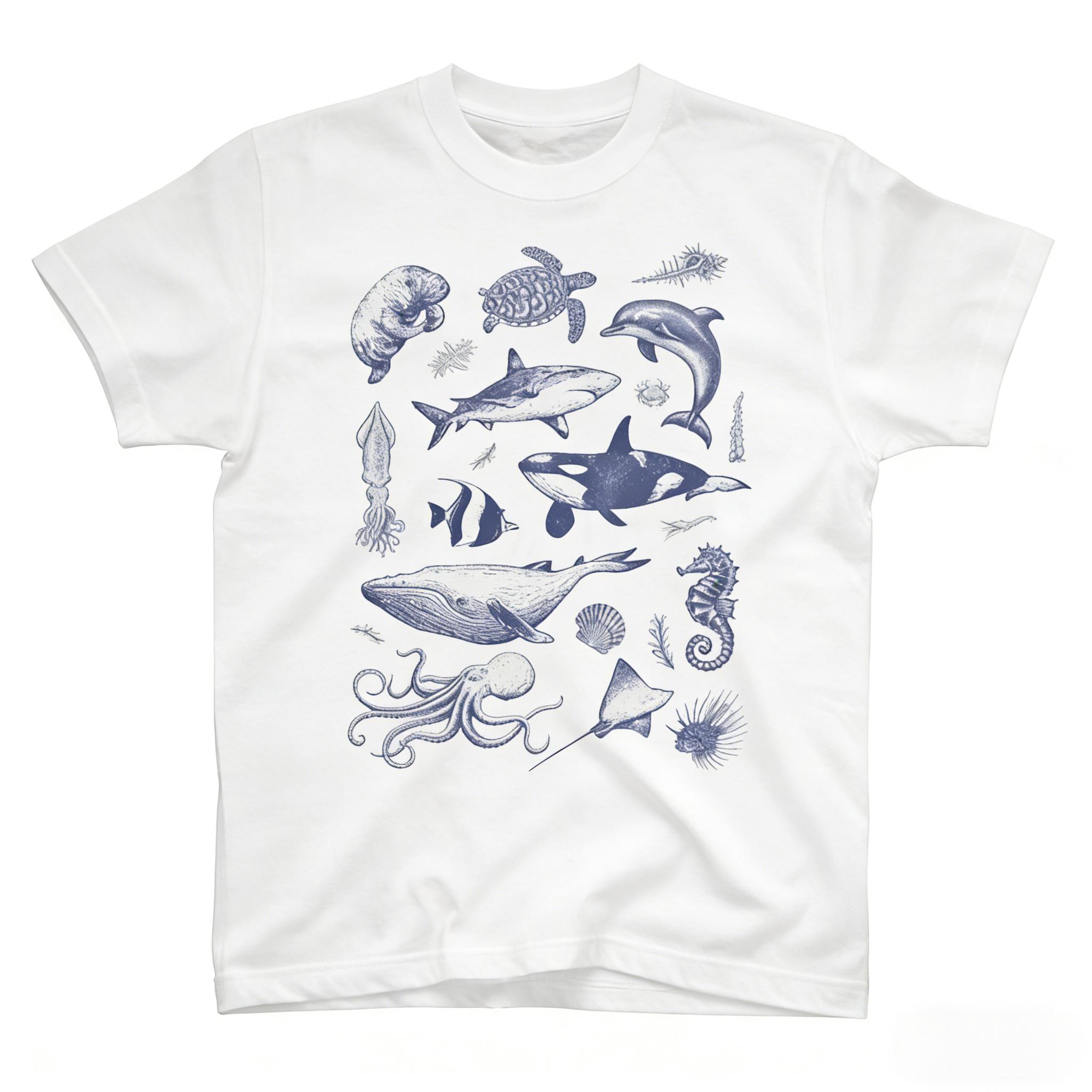 Retro 90s Ocean Animal Tattoo T-Shirt, vintage ocean-themed T-shirt, marine life, ocean, whale, orca, sea turtle, dolphin T-shirt, unisex loose fit adult T-shirt - Unisex and inclusive -- All sizes available for purchase