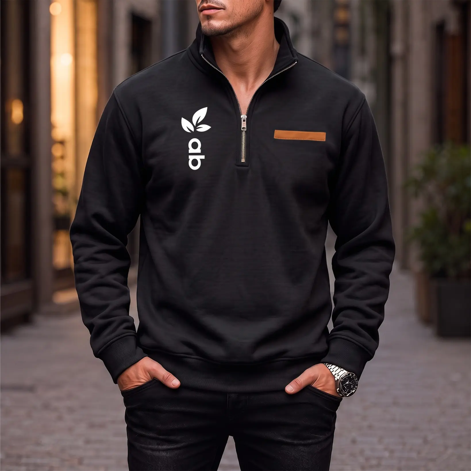 Men's Pullover Sweatshirt, Soft Fleece Quarter Zip Long Sleeve, Minimalist Stylish Loose Fit Top for Menswear, Hiking & Travel, Fleece Lined