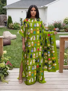 Women's Fashion Animal Print Robe Set, Long Dress + Headscarf Scarf, Beach Sun Protection, Casual Summer, Elegant Satin Material