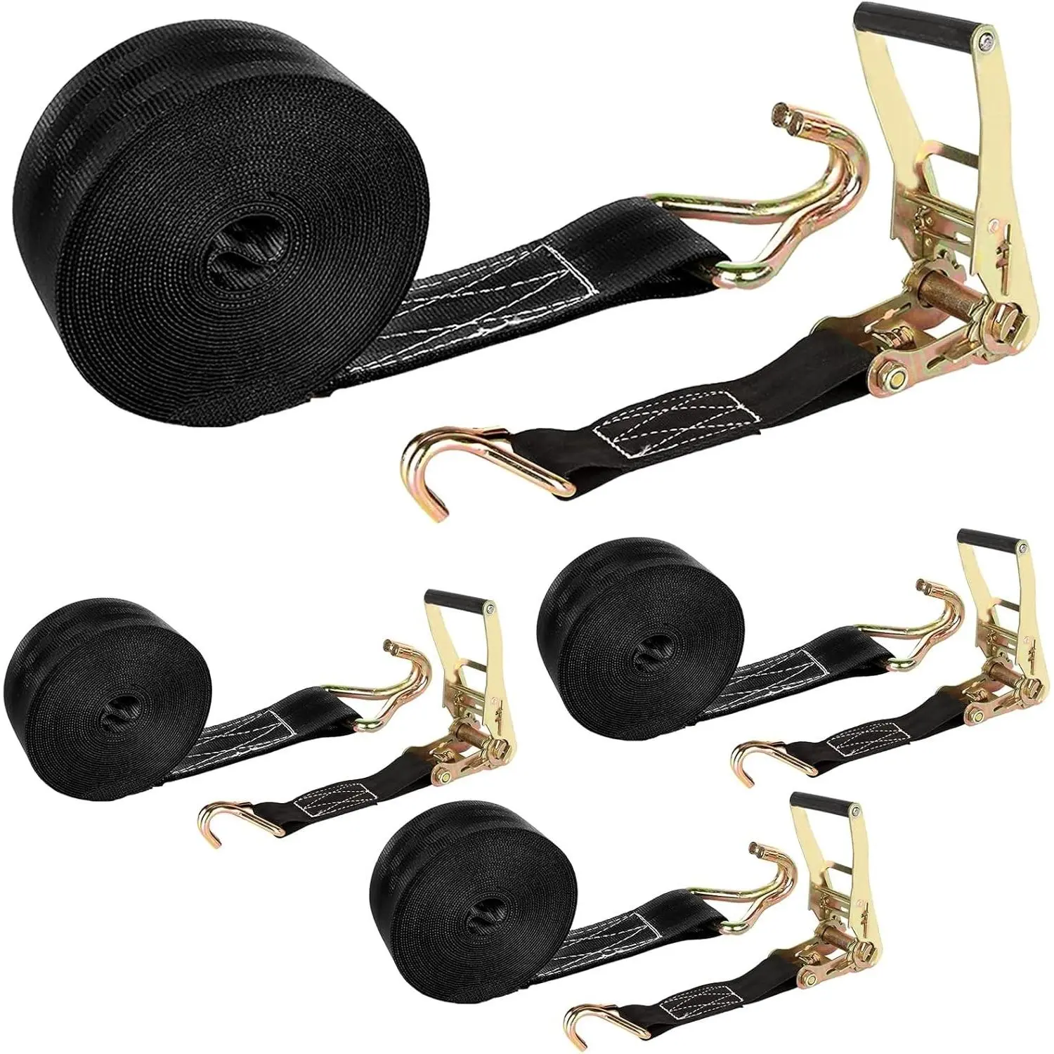 4-Pack Heavy-Duty 2-in 20ft Ratchet Straps with Double J Hooks, 8000 LBS Break Strength, for Trucks, Car Roof Cargo Securing, Adjustable Grip
