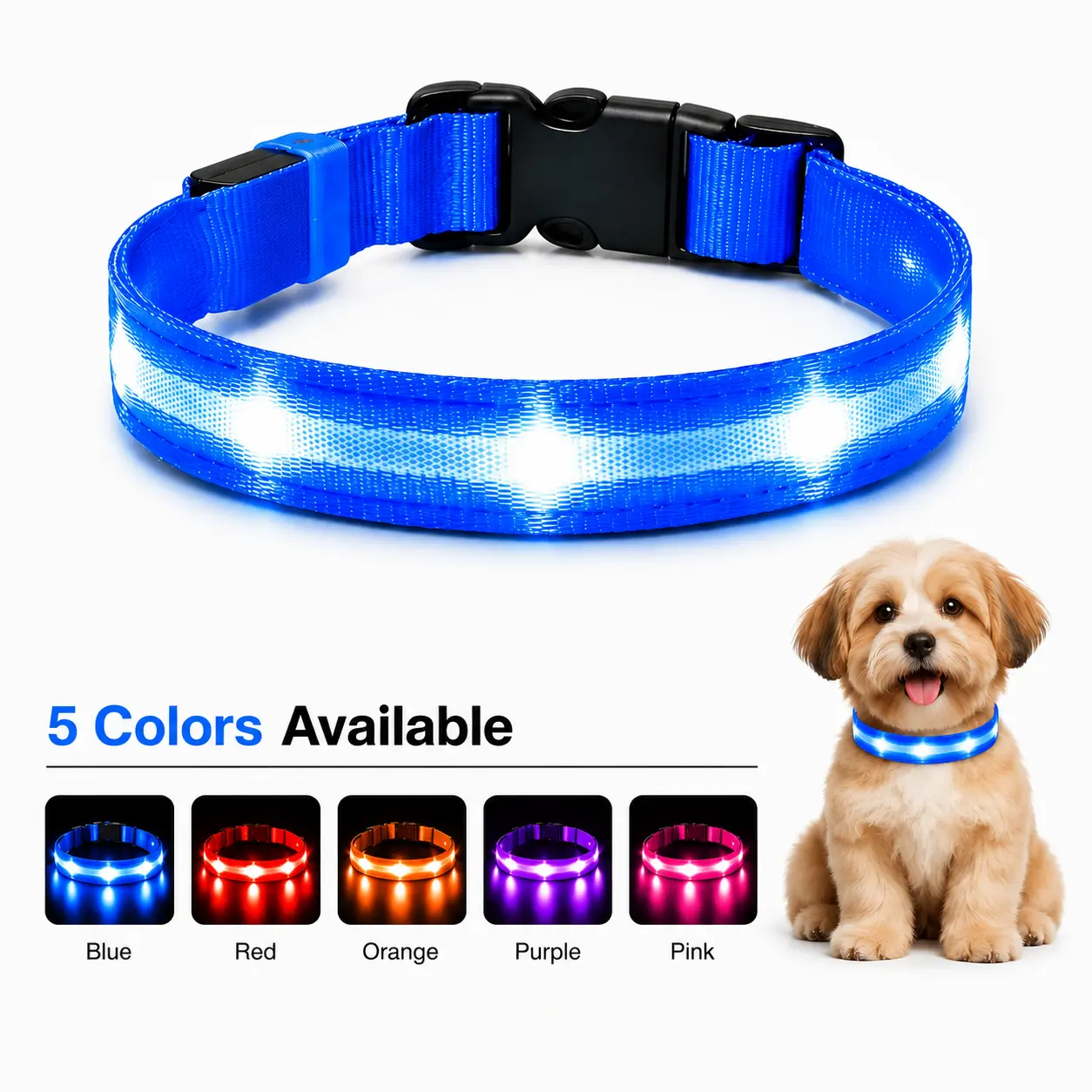 LED Dog Collar - Ultra-Bright, Rechargeable, Waterproof, High Visibility, Solid, Universal Size, Adjustable Safety Pet Accessory for Night Walks & Backyard Play (Collars & Leads Supply), Fast Flash