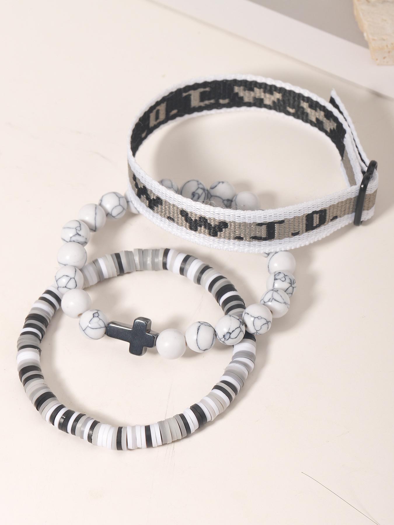 WWJD Beaded Bracelet, Fashionable Cross Charm Decor Bracelet for Women & Men, Trendy All-match & Exquisite Jewelry for Birthday Gift