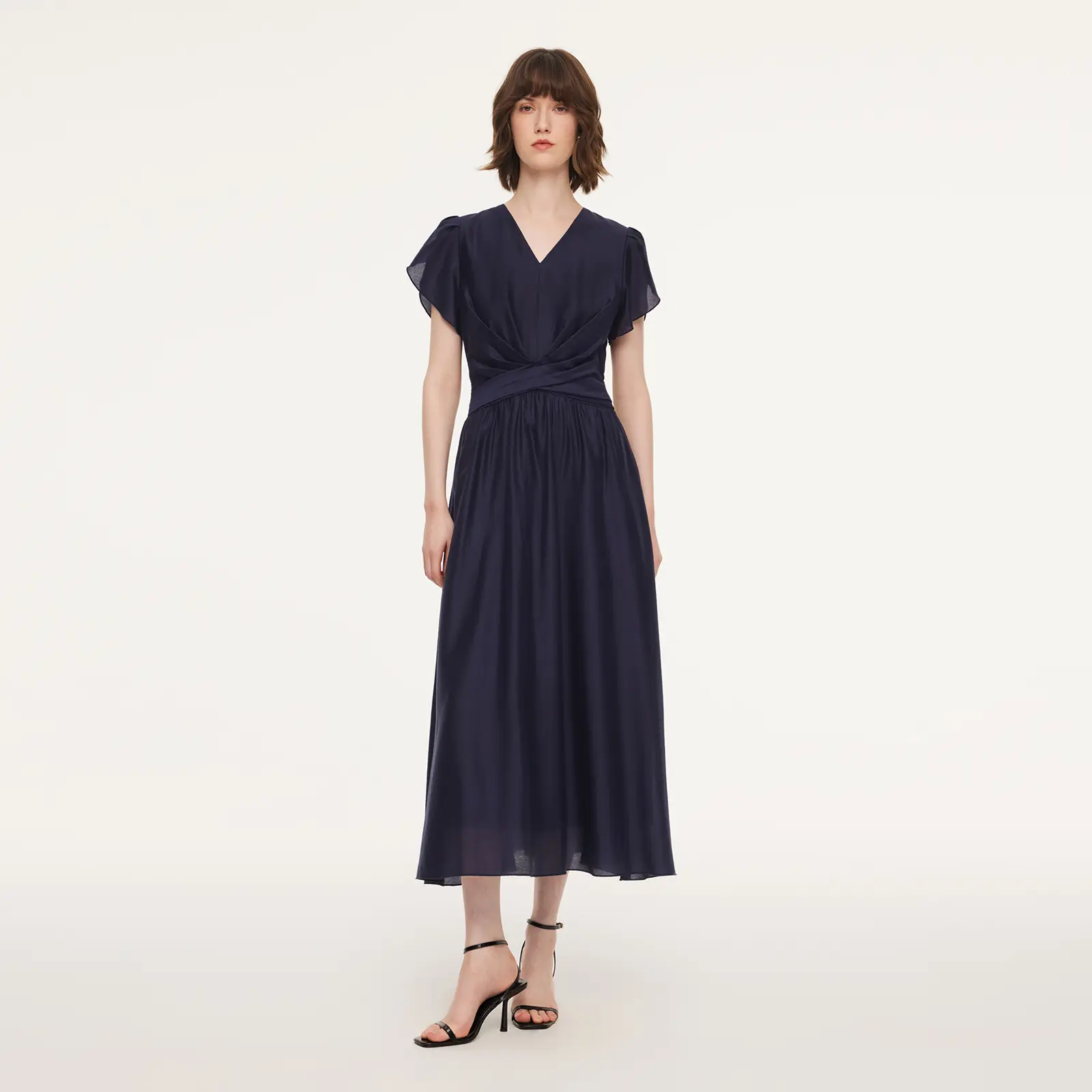 Tencel Blend Twist Front V-Neck Women Maxi Dress