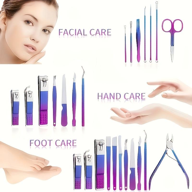 30 in 1 Rainbow Stainless Steel Manicure Kit, Heavy Duty Nail Cuticle Clipper Set, Portable Professional Grooming Scissors & Ear Pick Tools with Luxury Leather Case for Travel and Home