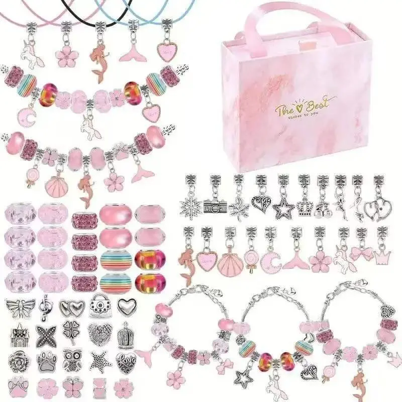 67-Piece DIY Bead Bracelet Kit for Girls Aged 6-10, Includes Jewelry Making Supplies & Portable Box, Perfect Birthday Gift Idea, Beading Kits
