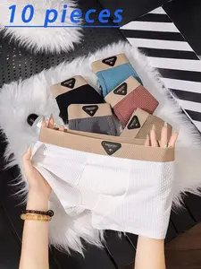 10 Pcs Men's Briefs, Casual Fitted Graphic Underwear, High Elastic Waist, Soft Breathable Fabric, Daily Wear for Home & Commute
