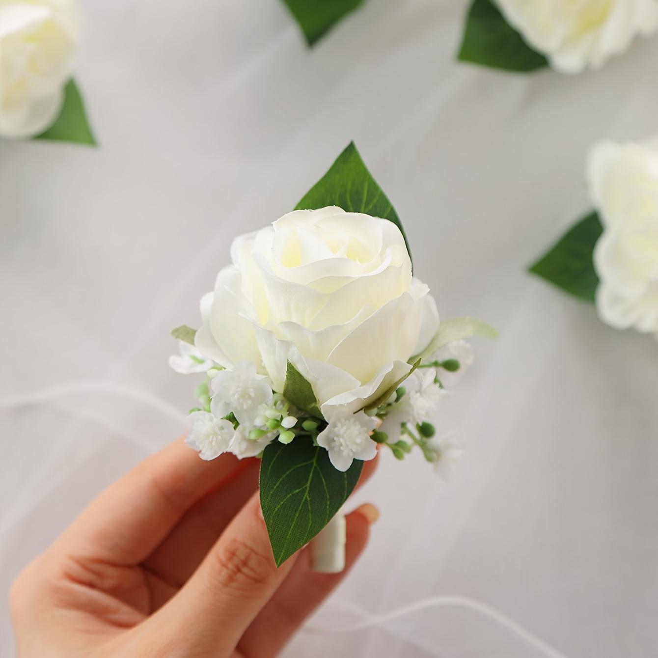 3-piece set of white rose wedding bouquets suitable for brides, elegant artificial rose boutonnieres suitable for grooms and groomsmen, wrist flowers for brides and bridesmaids, wedding decorations, wrist flowers for mothers, bridal shower hand-tossed bou