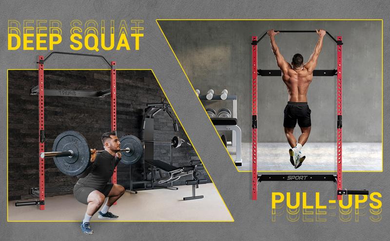 GARVEE Folding Squat Rack for Home Gym with 2.36" x 2.36" Frame, Folding Power Rack Featuring Pull Up Bar, J Hooks, Landmine Attachments, 1000 LBS Capacity, Wall Mounted and Space Saving Design