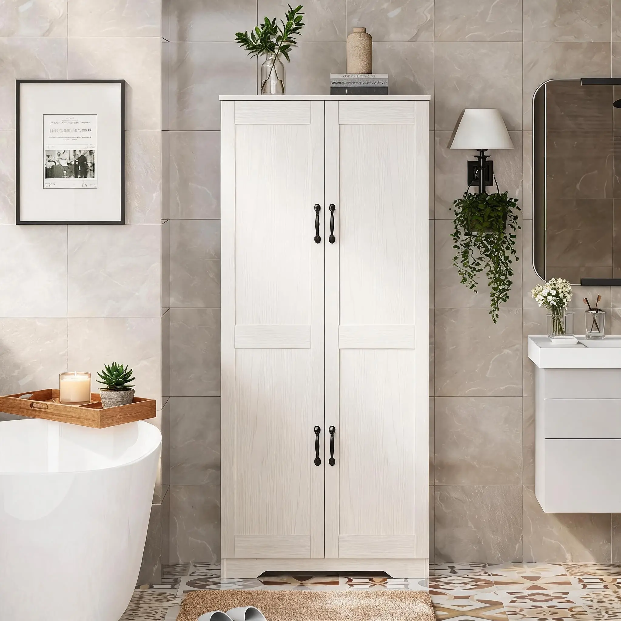 Kitchen Pantry Cabinet, Freestanding Black Pantry Storage Cabinet, 60 in Cupboard, Tall Bathroom Storage Cabinet with 2 Doors and Adjustable Shelves, for Dining Room, Living Room