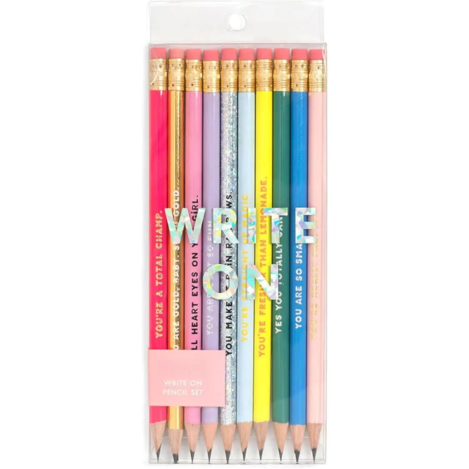 Write  Colorful Pencil Set of 10, Pre-Sharpened #2 School/Office Graphite Pencils for Adults, Compliment/Sayings Pencils for Girls, Compliments