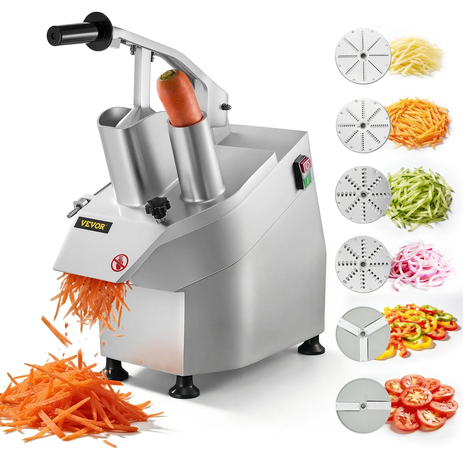 【toolupgrade】VEVOR 110V Commercial Food Processor 2 Feeding Holes, 550W Electric Vegetable Slicer 1600 RPM, Stainless Steel Vegetable Processor Detachable 6-blades, 3mm/4mm/7mm Shred, 2mm/4mm Slice