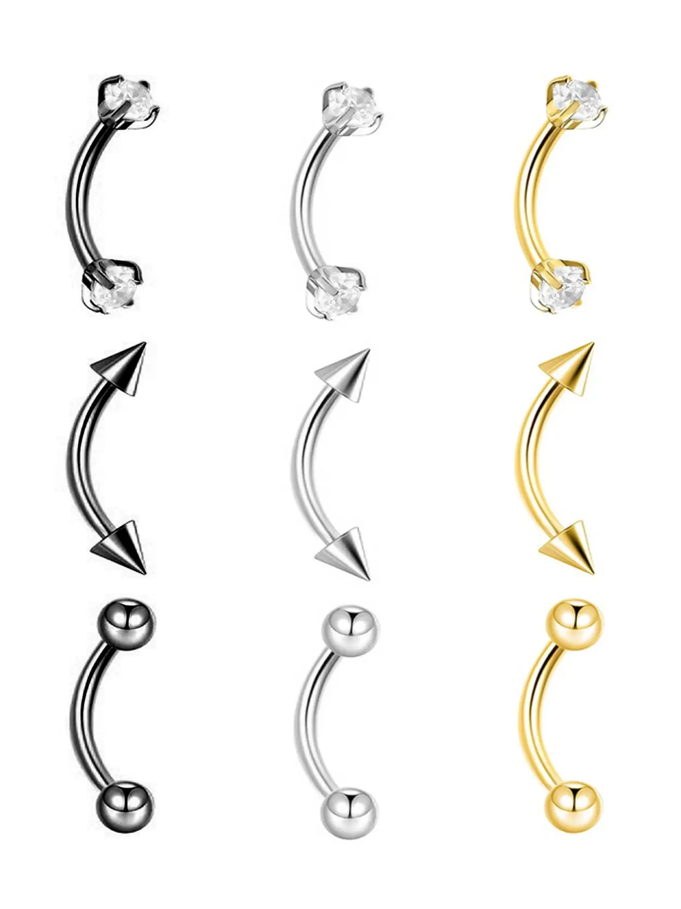 9PCS Tiny Belly Button Ring 16G Eyebrow Piercing Jewelry Rook Jewelry Hypoallergenic Stainless Steel Eyebrow Rings for Women Men CZ Tiny Labret Lip Daith Navel Helix Tragus Piercing Jewelry 10mm