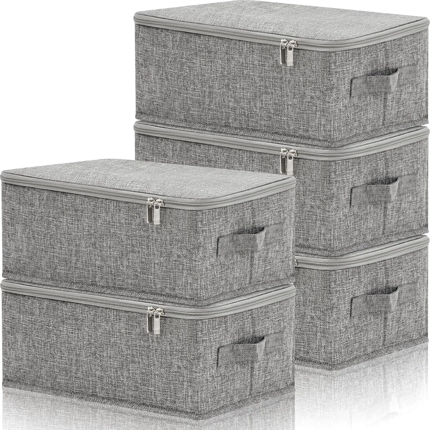 5 count 15 x 10 x 6'' Fabric Storage Bins with Zipper  and Handle Rigid Collapsible Washable Wardrobe Storage Boxes Stackable Foldable Closet Organizer Containers Cubes (Gray)