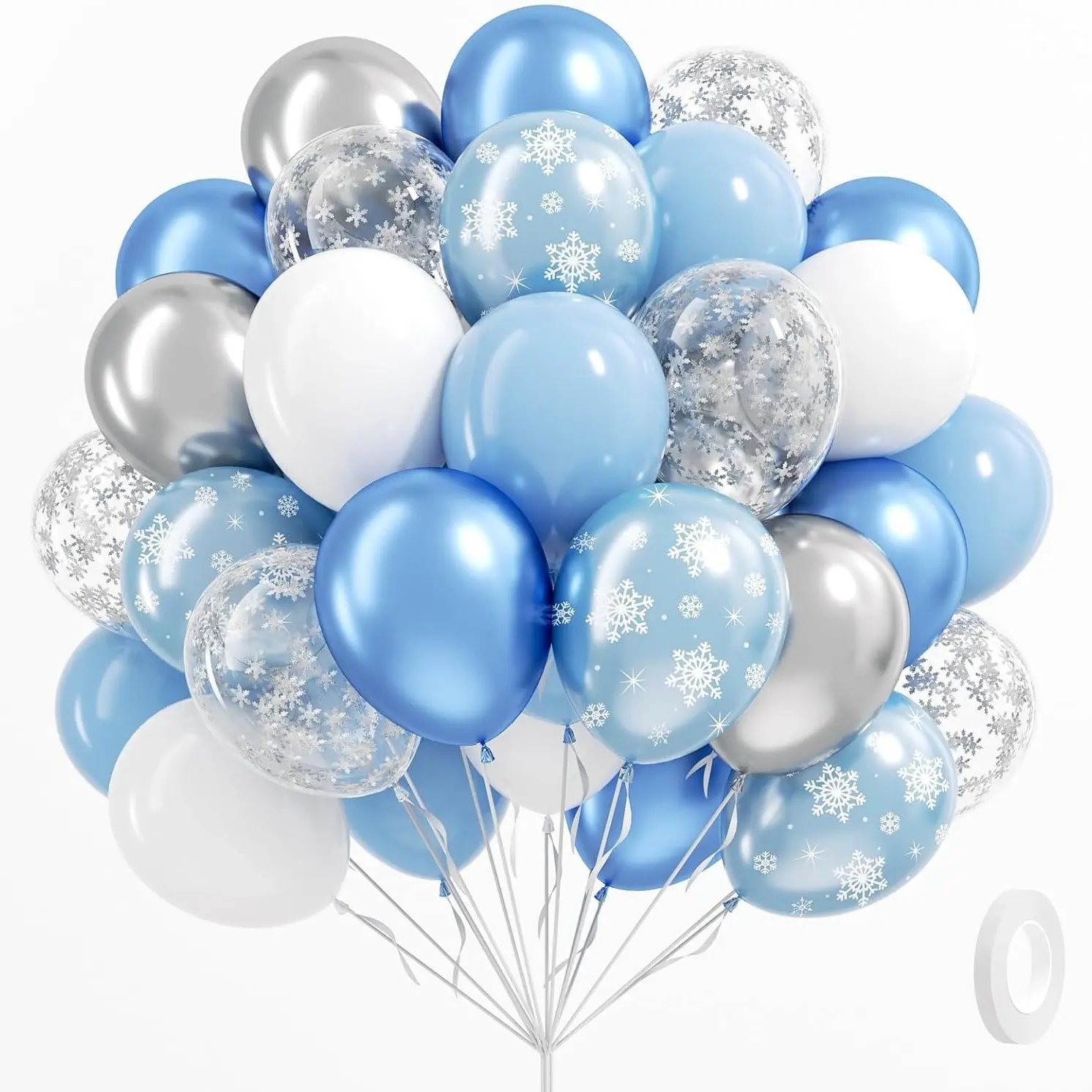 63 pieces of snowflake party balloons, 12/10 inch latex balloon set, suitable for winter themed snowflake parties, baby parties, princess themed birthday parties, and bridal party supplies, Party Balloons Decorations