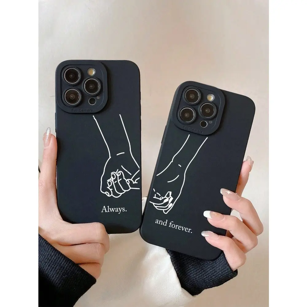 Phone Cases 2pcs Phone Cases Street Style Always And Forever Slogan Phone Case  Hands Phone Case Lens Protection Minimalist Black Compatible With IPhone Compatible With Iphone 17 Pro Max Covers Cute Phone Cases 11/13/14/15 Cases16 Pro/16 Pro Max Cases
